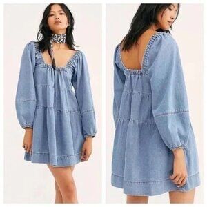Free People Lou Jean Square Neck Denim Dress